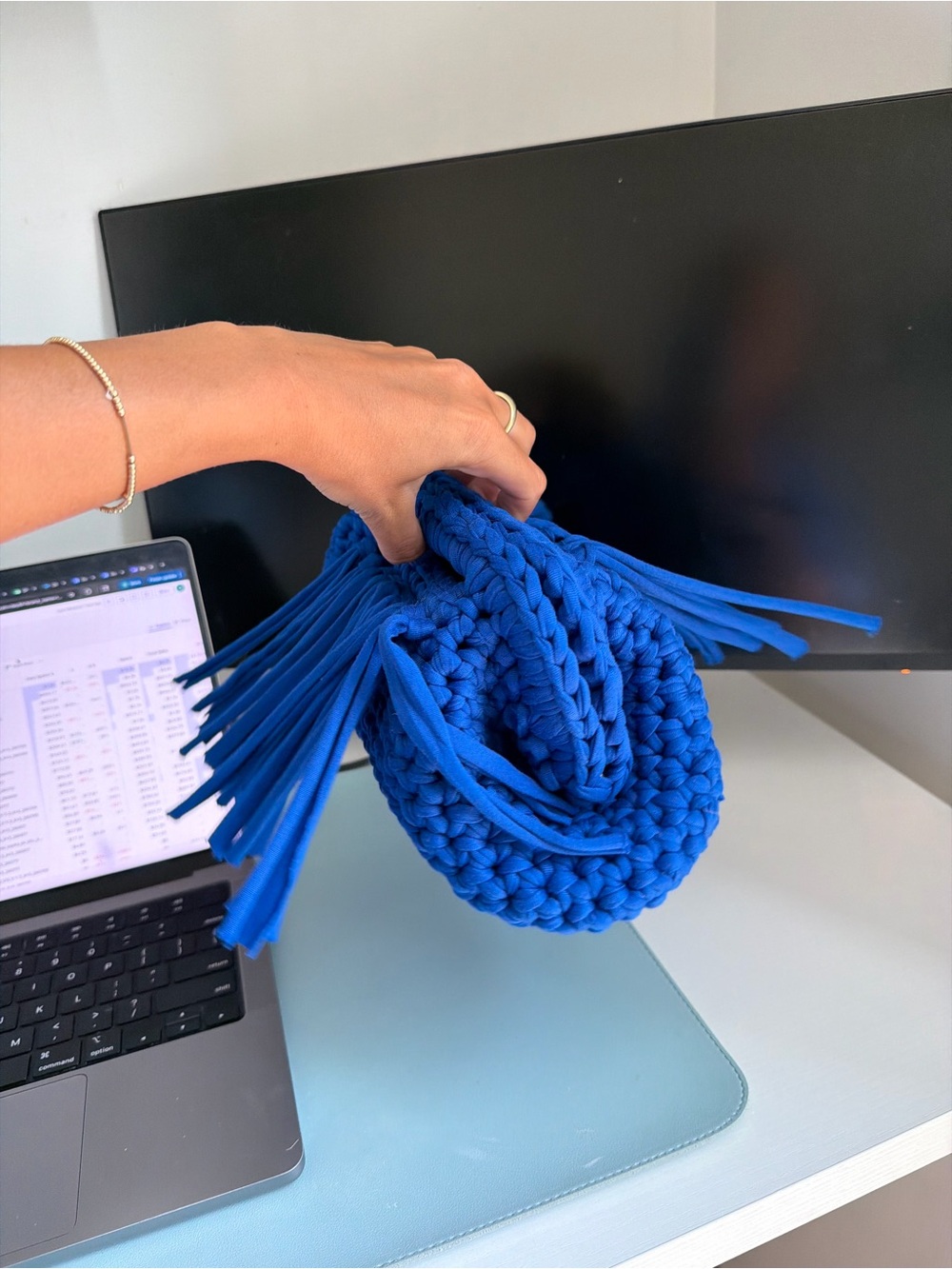 Handcrafted Blue Crochet Fringe Clutch - Picture 5 of 5